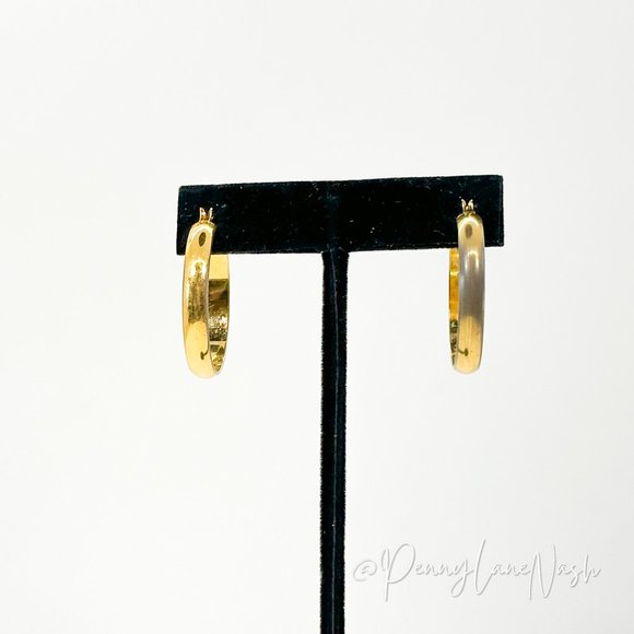 Vintage Wide Hoop Golden French Back Earrings - Picture 5 of 7